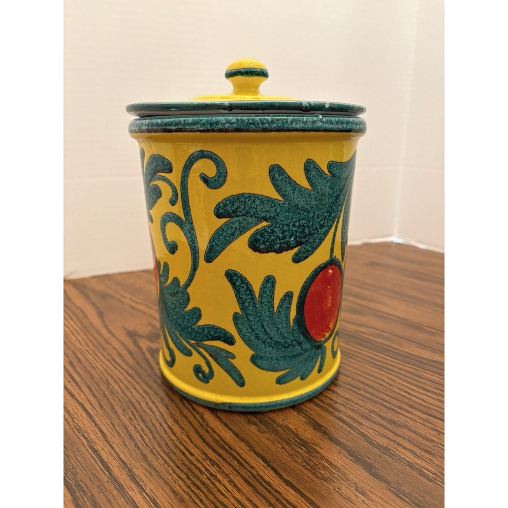 Vintage Hand-Painted Italian Majolica Ceramic Liddedd Canister